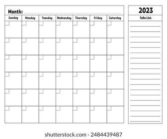 Blank calendar template for one month without dates. Colorful design with a cute character. Vector illustration.