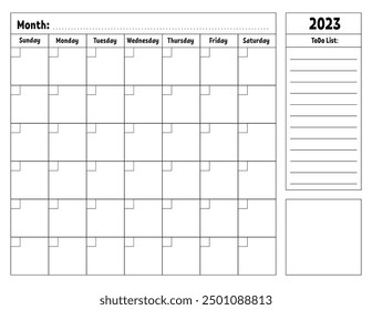 Blank calendar template for one month without dates. Colorful design with a cute character. Vector illustration.