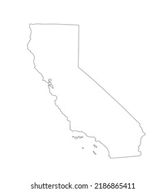 Blank California vector map silhouette illustration isolated on white background. High detailed illustration. United state of America country. Empty editable California line contour map.