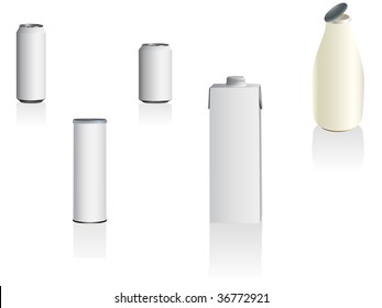 Blank cans and bottles. You can apply your own packaging design. Linear and radial gradients only.