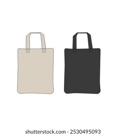 Blank Canvas Tote Bag Mockup | Black  White Cotton Fabric Ecobag Template for Reusable Shopping Bags | Customizable Cloth Tote for Groceries and Branding