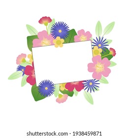 Una tarjeta en blanco para una tarjeta de felicitación en un fondo de flores.