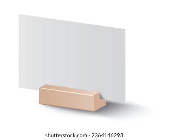Blank card holder. Mockup template or menu frame. Realistic blank paper sheet. Desktop identification plate, nameplate isolated on white background
