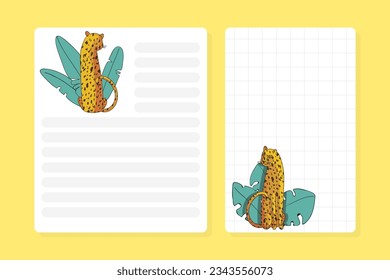 Blank Card with Leopard Animal in Tropical Foliage Vector Template