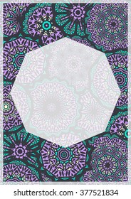 The blank of a card with mandalas pattern on background