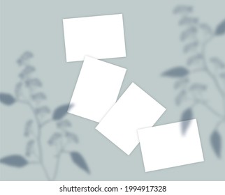 Blank card mockup of paper template  ,leaves shadow on background. 