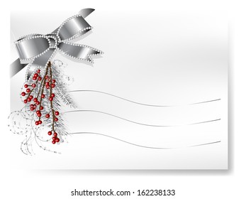 Blank card with silver ribbon with diamonds