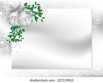 Blank card with silver ribbon and mistletoe