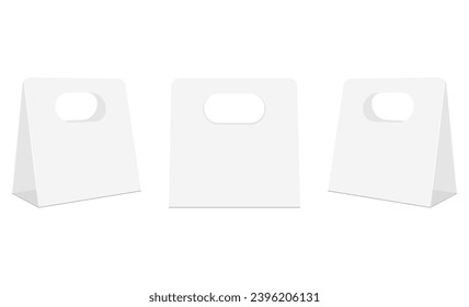 Blank Cardboard Cup Holder Mockup, Front, Side View, Isolated On White Background. Vector Illustration