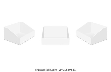 Blank Cardboard Display Boxes, Front And Side View, Isolated On White Background. Vector Illustration