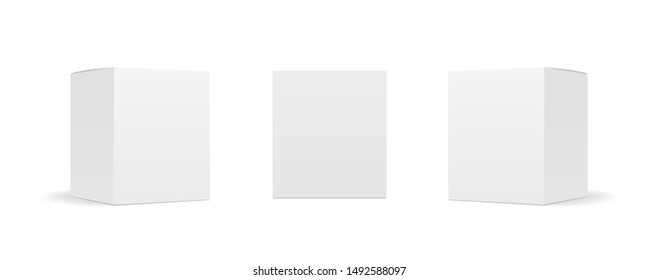 Blank cardboard package boxes mockup. Box set. Three templates, layout of boxes in different positions with a shadow for design or branding - stock vector.