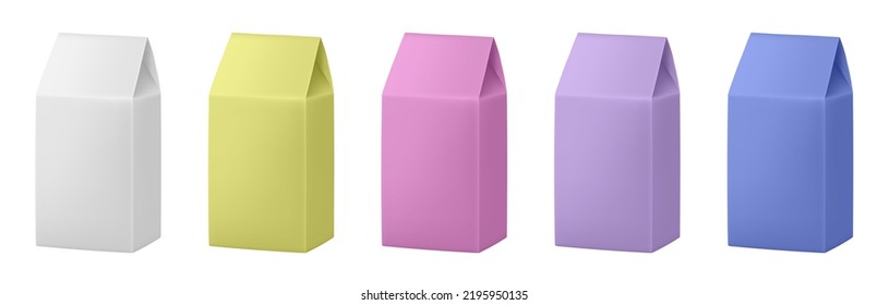 Faltschachteln mit unscharfem Pappkarton, Muster zusammenführen. Box Set. Weiße, grüne, rosa, violette und blaue koreanische Verpackungen für Lebensmittel oder Kosmetika
