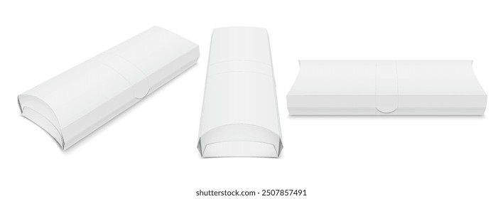 Blank cardboard takeaway box for sushi rolls. Set of various projections for packaging design presentation. Vector realistic template illustration isolated on white background.