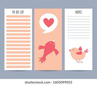 blank cards with cute birds love. vector illustration