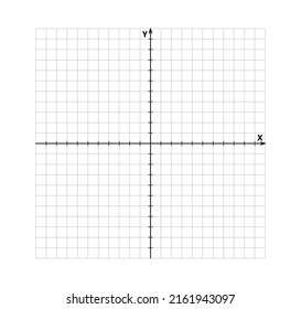 Blank cartesian coordinate system in two dimensions. Rectangular orthogonal coordinate plane with axes X and Y on squared grid. Math scale template. Vector illustration isolated on white background.