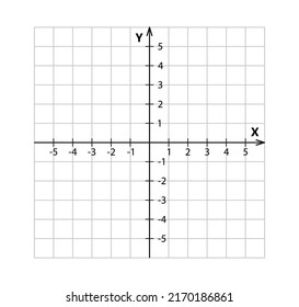 Blank cartesian coordinate system in two dimensions. Rectangular orthogonal coordinate plane with axes X and Y on squared grid. Math scale template. Vector illustration isolated on white background.