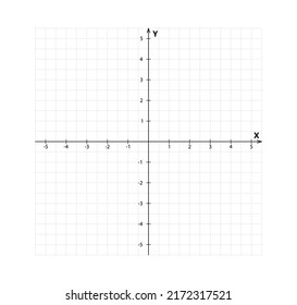 Blank cartesian coordinate system in two dimensions. Rectangular orthogonal coordinate plane with axes X and Y on squared grid. Math scale template. Vector illustration isolated on white background.