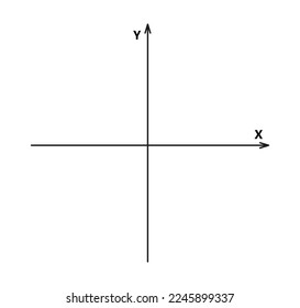 Blank cartesian coordinate system in two dimensions. Rectangular orthogonal coordinate plane with axes X and Y. Math scale system template. Vector illustration isolated on white background.