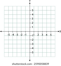 Blank cartesian coordinate system in two dimensions. Rectangular orthogonal coordinate plane with axes X and Y on squared grid. Math scale template.