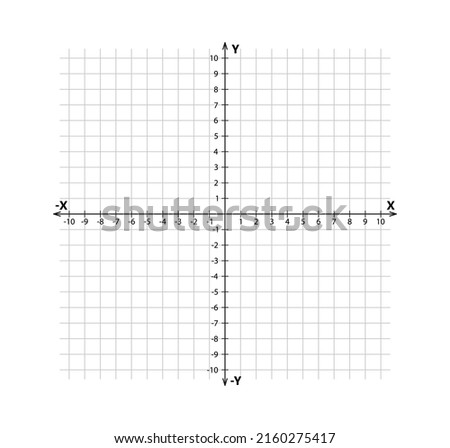 Blank cartesian coordinate system in two dimensions. Rectangular orthogonal coordinate plane with axes X and Y on squared grid. Math scale template. Vector illustration isolated on white background.