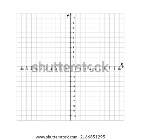 Blank cartesian coordinate system in two dimensions. Rectangular orthogonal coordinate plane with axes X and Y on squared grid. Math scale template. Vector illustration isolated on white background.