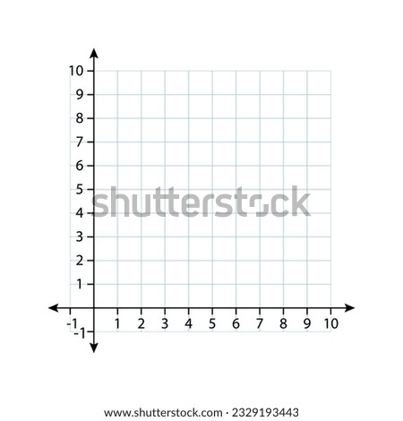 Blank cartesian coordinate system in two dimensions. Rectangular orthogonal coordinate plane with axes X and Y on squared grid. Math scale template. Vector illustration isolated on white background.