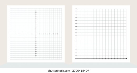 Vetor de sistema de coordenadas cartesianas em branco. Grade ortogonal bidimensional com eixos X e Y. Modelo de diagrama matemático isolado no fundo branco. Ilustração da geometria abstrata 