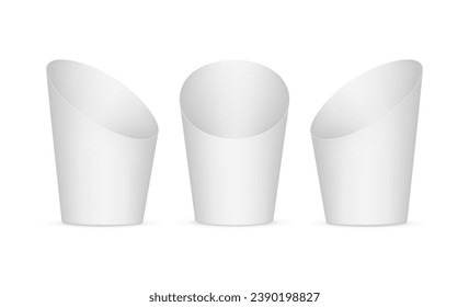 Blank Carton Cup Mockup For Snacks or French Fries, Front and Side View, Isolated On White Background. Vector Illustration