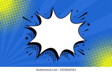 Blank cartoon comic explosion blue background