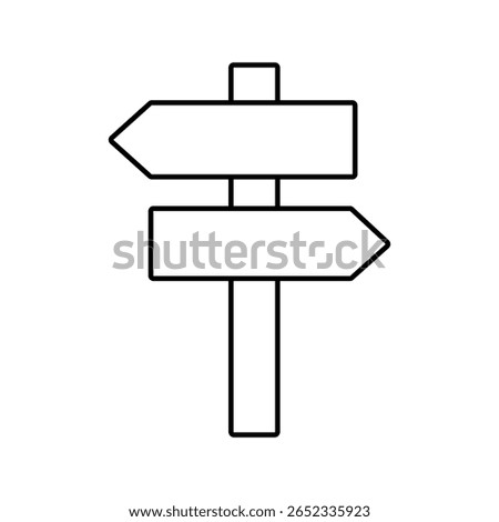 Blank cartoon road sign with two opposite arrows. Simple outline direction symbol. Navigation and travel choice concept