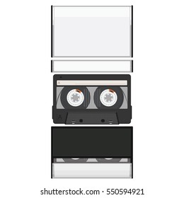 Blank cassette tape box design mock up. Retro audio music cassette. Realistic vector illustration.