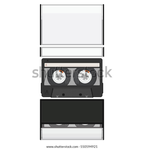 空のカセットテープボックスデザインのモックアップ レトロなオーディオ音楽カセット リアルなベクターイラスト のベクター画像素材 ロイヤリティフリー