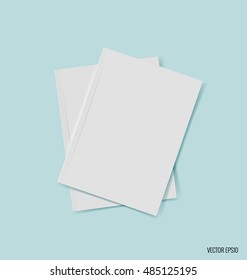 Blank catalog, magazines,book mock up on blue background. Vector illustration.
