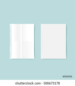 Catálogo en blanco, revistas, libro burlándose de fondo azul. Ilustración vectorial.