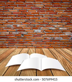 Blank catalog, magazines,book mock up on wood background. Vector illustration.