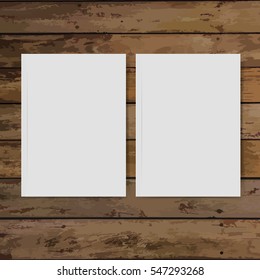 Blank catalog, magazines,book mock up on wood background. Vector illustration.