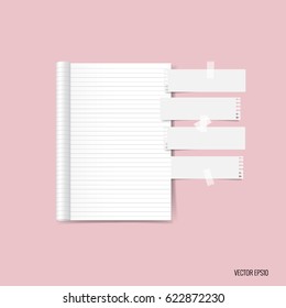 Catálogo en blanco, revistas, maquetas de libros y notas blancas. Ilustración vectorial.