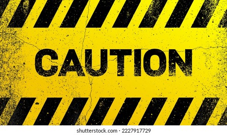 Blank Caution sign or warning symbol on grunge yellow background for construction and road safety concept. Grunge danger background. Vector illustration. Isolated on yellow background.