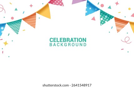 Blank celebration background clipart design. Greeting and invitation card clip art template with pennants and confetti elements for editable background vector illustration.  
