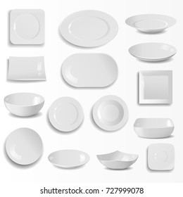 Blank ceramic plates set realistic kitchen dishes template cooking dishware round empty tableware vector illustration.