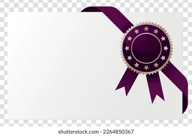 Blank Certificate Template with Eggplant Color Ribbon. Invitation card, voucher coupon vector design.