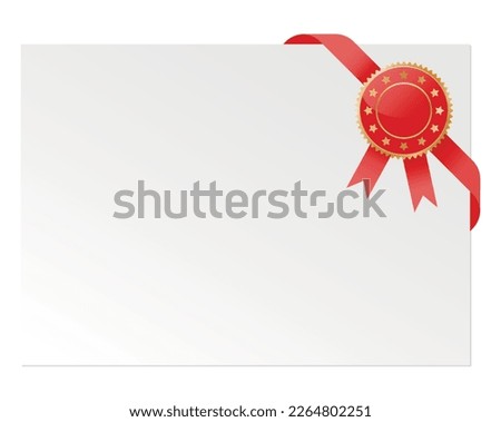 Blank Certificate Template with Red and Golden Color Ribbon. Horizontal layout.
