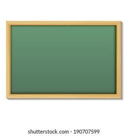 Blank chalk green board in a wood  frame for write and teach on white background.    Vector illustration.