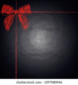 Blank chalkboard background with drawing red bow. Vector illustration