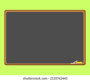 blank chalkboard with space for a text message. Realistic blackboard with wooden frame isolated on moon green background. Education theme. Clipping path for board.