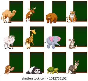 Blank chalkboard with wild animals illustration