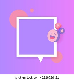 Blank chat message sign with social network icons neon style, Smile face emoji emoticon icon, doodle, and heart for Web, Internet, App.