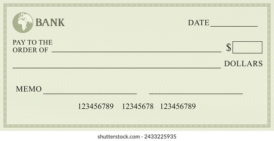 Blank Check (Business Cheque Design) Color. Vector Illustration.