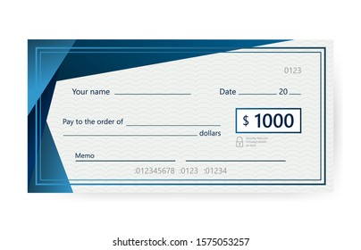 Blank check template. Banking check template. Vector illustration.