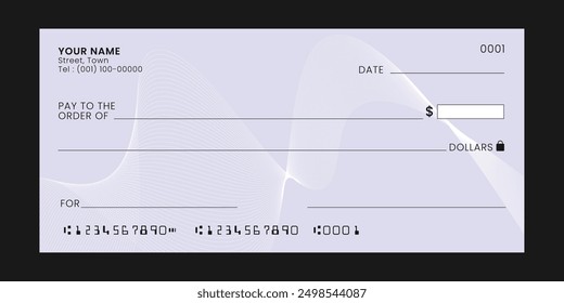Blank check. Check template with empty field to fill. Banknote, money design, currency, bank note, voucher. Vector illustration